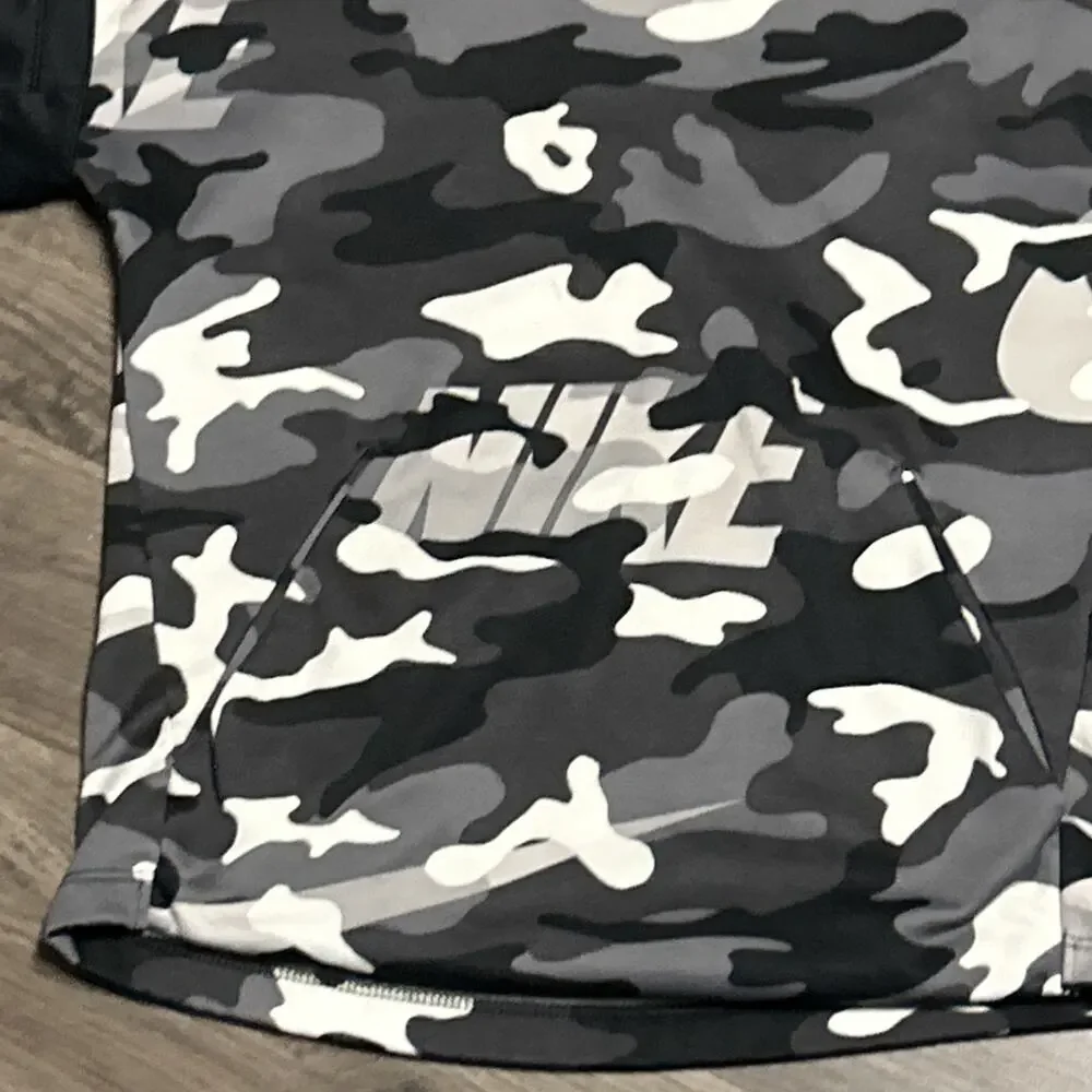 Boys Small Nike Dri Fit Black White Grey Camouflage Print Hoody